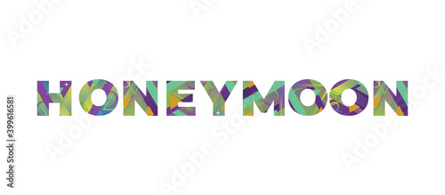 Honeymoon Concept Retro Colorful Word Art Illustration