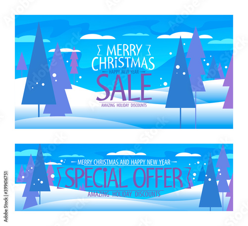 Merry Christmas sale and happy new year special offer banners