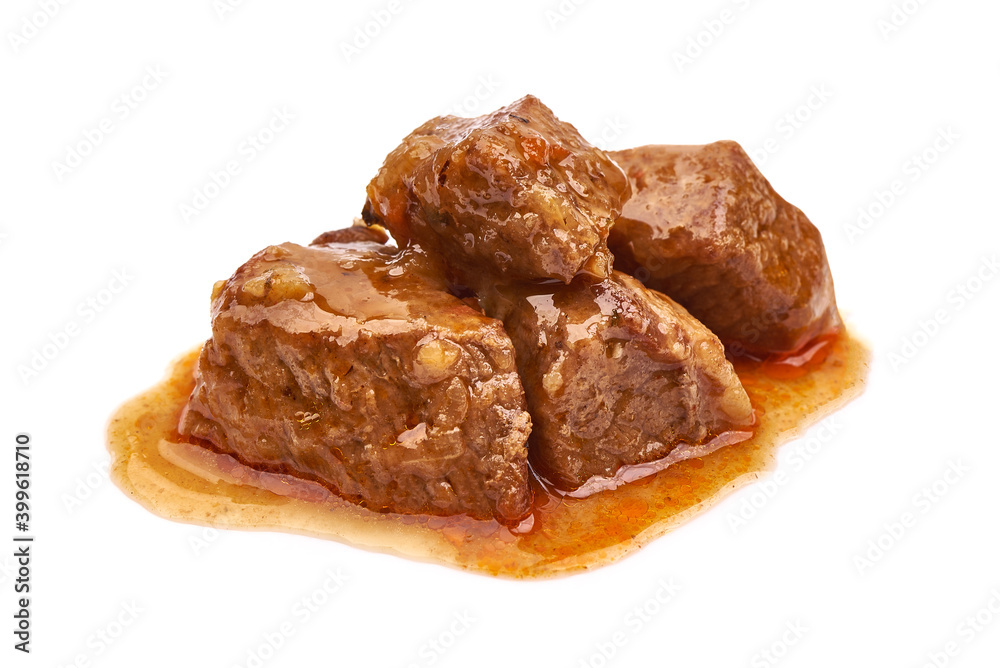 Beef stew, traditional homemade goulash, Hungarian bograch, isolated on white background Beef stew, traditional homemade goulash, Hungarian bograch, isolated on white background