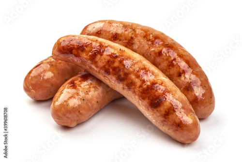 Grilled bavarian sausages, isolated on white background