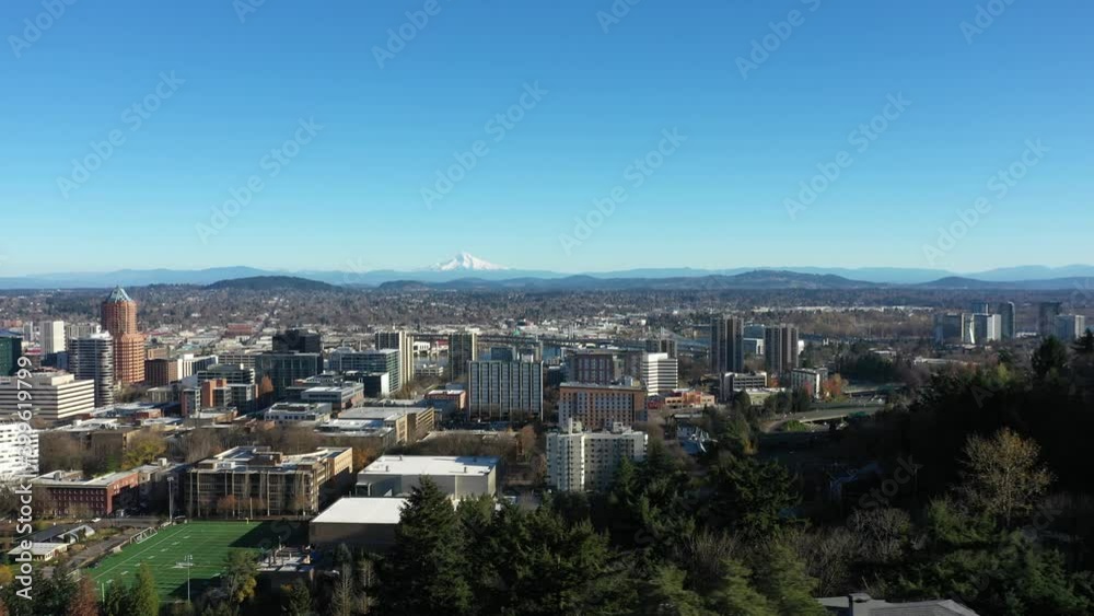 Downtown Portland Oregon on a Sunny Day Looking East Towards Mt. Hood Downtown Portland Oregon on a Sunny Day Looking East Towards Mt. Hood