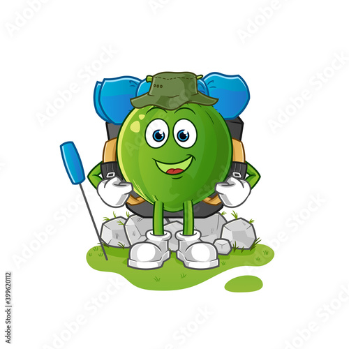 coconut go camping mascot. cartoon vector