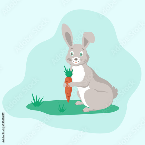 A cartoon rabbit with a carrot. Vector illustration.