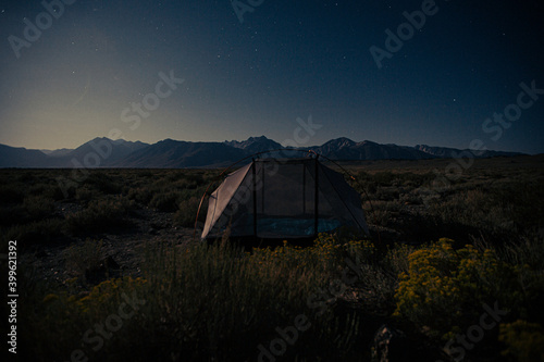 Camping at Night in the Desert under the stars