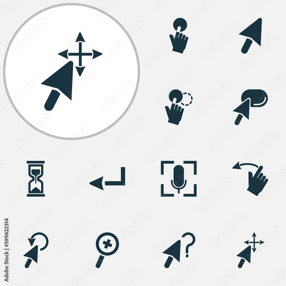 Mouse icons set with mouse cursor, cursor question, zoom in and other
