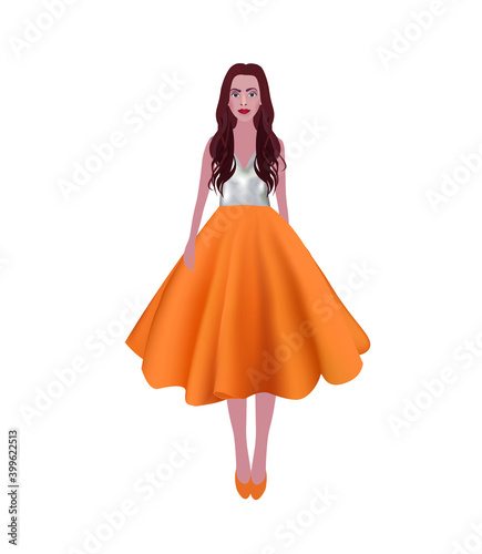 Girl in a orange dress. vector