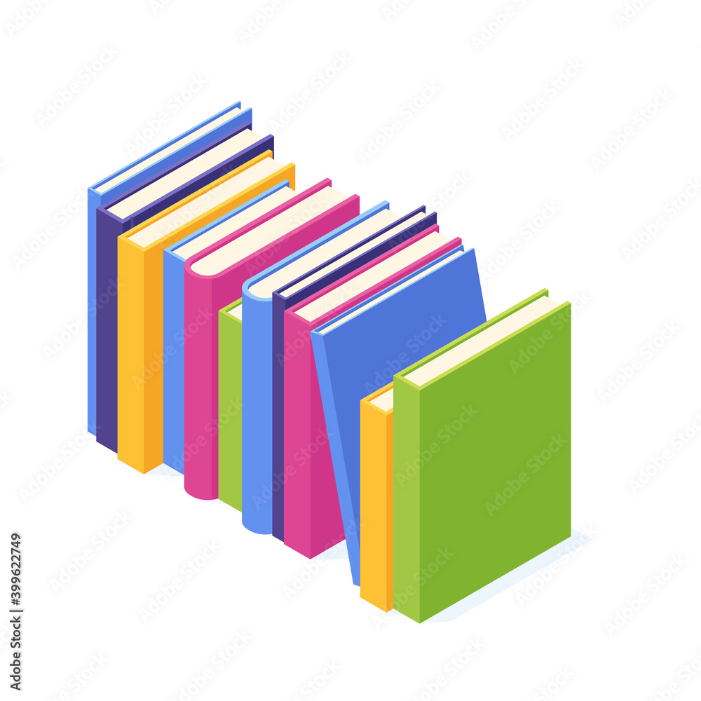 Stack of standing paper books with hard cover isometric. Stack of standing paper books with hard cover isometric.