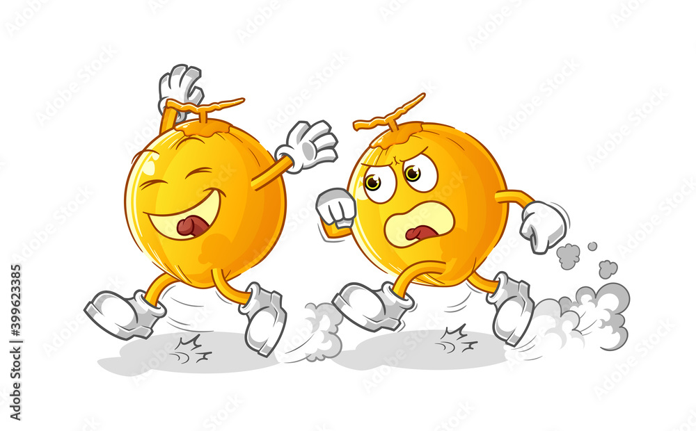 king coconut play chase cartoon. cartoon mascot vector king coconut play chase cartoon. cartoon mascot vector