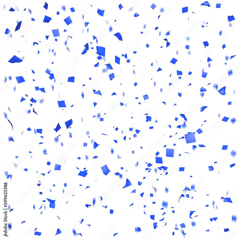 Festive paper blue confetti. 3D render. Confetti smeared in motion