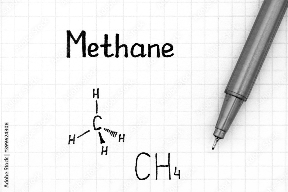 Chemical formula of Methane with pen Chemical formula of Methane with pen