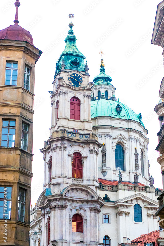 Towers of the St Nicholas Church in Lesser Town of Prague, Czech republic