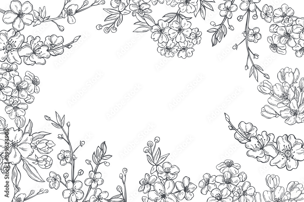 Spring branches with flowers. Vector  background.