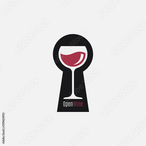 Wine glass logo. Open wine key hole concept