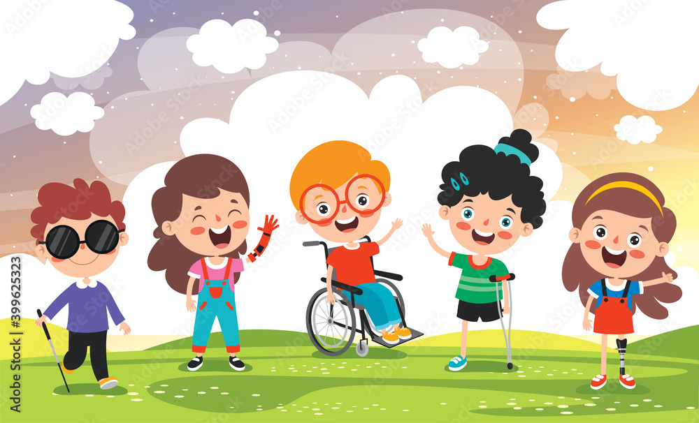 Funny Cartoon Handicapped Kid Posing Funny Cartoon Handicapped Kid Posing
