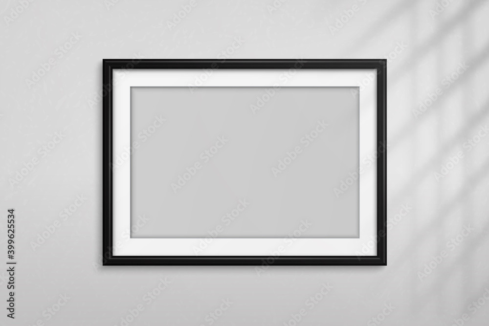 Mockup black frame photo. Shadow on wall. Mock up artwork picture framed. Horizontal boarder. Empty board a4 photoframe. Modern stylish 3d border. Design prints poster, blank, painting image. Vector Mockup black frame photo. Shadow on wall. Mock up artwork picture framed. Horizontal boarder. Empty board a4 photoframe. Modern stylish 3d border. Design prints poster, blank, painting image. Vector