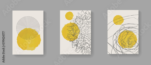 Collection of modern geometic covers. Mid-centuary hand painted composition vector design. Minimal decorative design for Posters, Brochures and Banners.