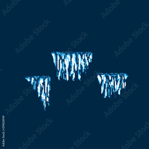 Pixel flying island. Winter island. For game and mobile applications.