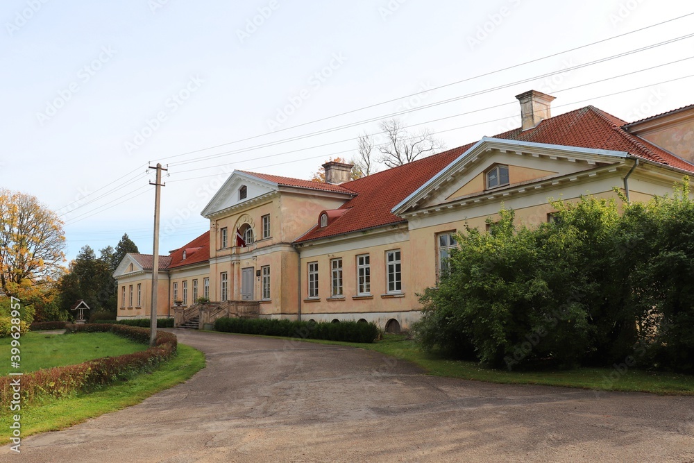 Large old manor house in the Latvian village Vecauce on October 13, 2020