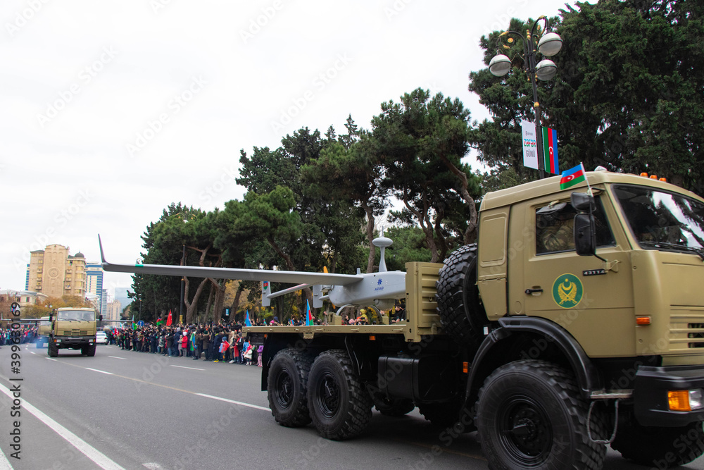 Victory Parade in Baku - Azerbaijan: 10 December 2020. UAV, unmanned aerial vehicles of Azerbaijan Army. IHA