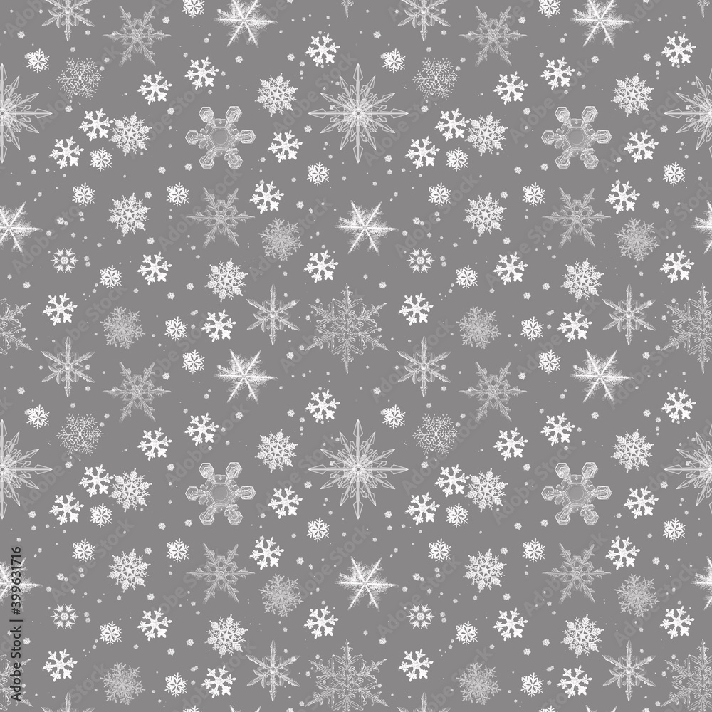 Beautiful seamless pattern for Merry Christmas and New Year. Gray background with white snowflakes. Christmas and New Year background. Beautiful seamless pattern for Merry Christmas and New Year. Gray background with white snowflakes. Christmas and New Year background.