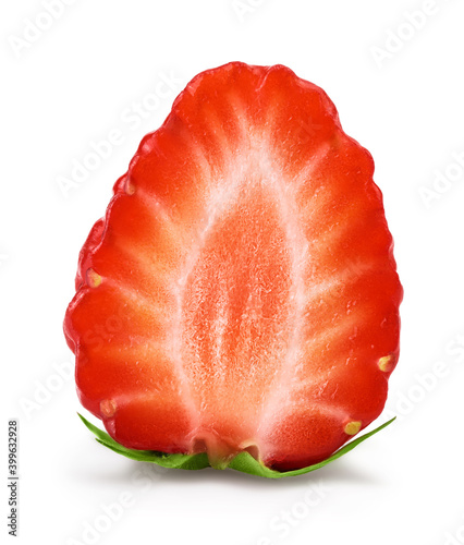 Strawberry half isolated on white background. Fresh berry with clipping path and full depth of field