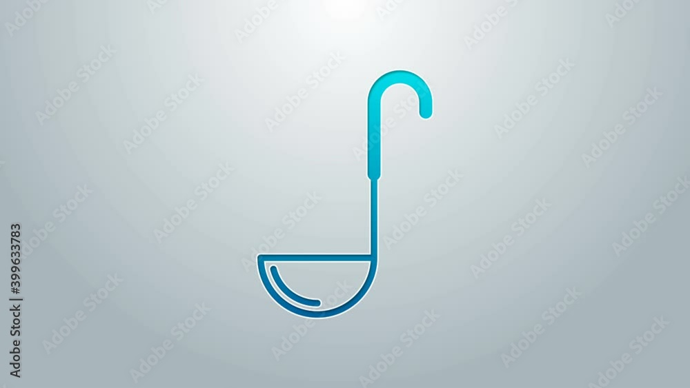Blue line Kitchen ladle icon isolated on grey background. Cooking utensil. Cutlery spoon sign. 4K Video motion graphic animation Blue line Kitchen ladle icon isolated on grey background. Cooking utensil. Cutlery spoon sign. 4K Video motion graphic animation