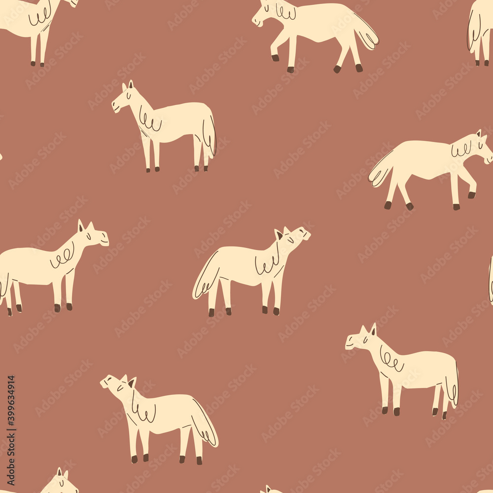 Horse simple childish vector seamless pattern for kids - for fabric, wrapping, textile, wallpaper, background.