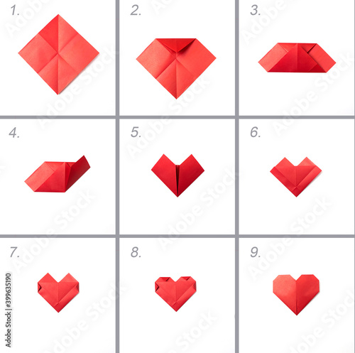 Instructions step by step. Do it yourself at home. Paper heart origami. DIY for Valentines day. Photo instruction photo
