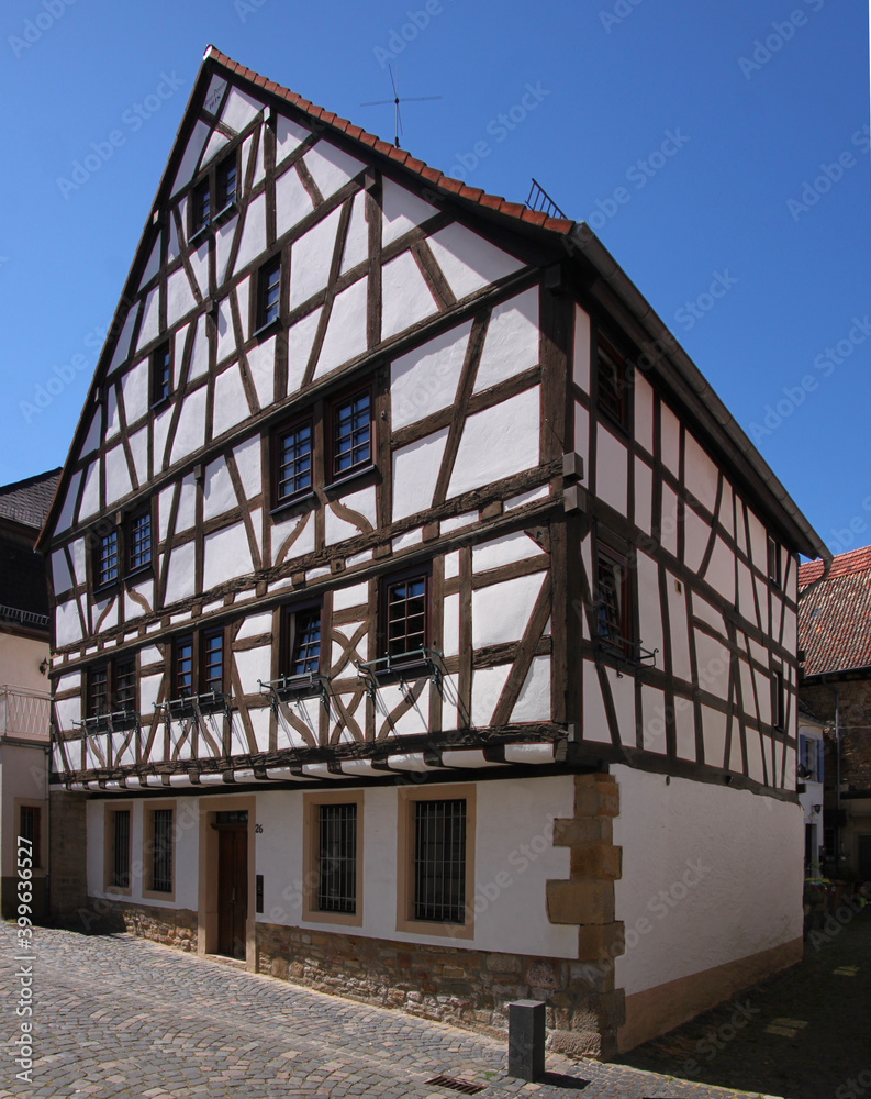 Half-timbered front-gabled residential renaissance house in the old medieval town of Meisenheim, Germany