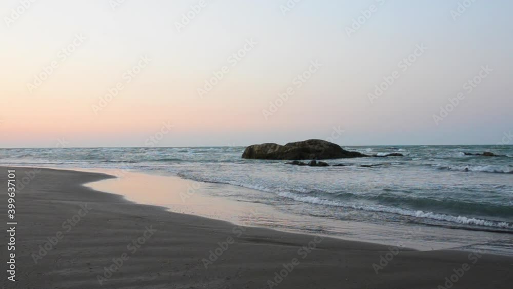Rocky coast of the Caspian Sea covered with algae in summer
Rocky coast of the Caspian Sea covered with algae in summer