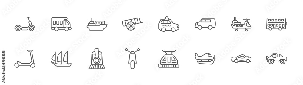 outline set of transportation line icons. linear vector icons such as ...