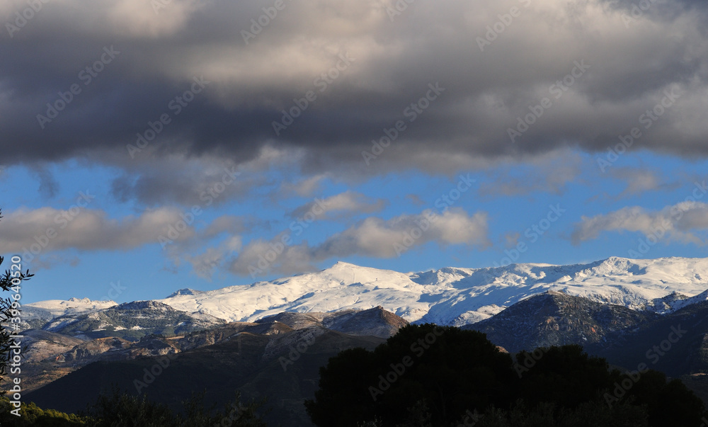 Sierra Nevada, Andalusia. Pico del Veleta peak after snowfalls in early December 2020