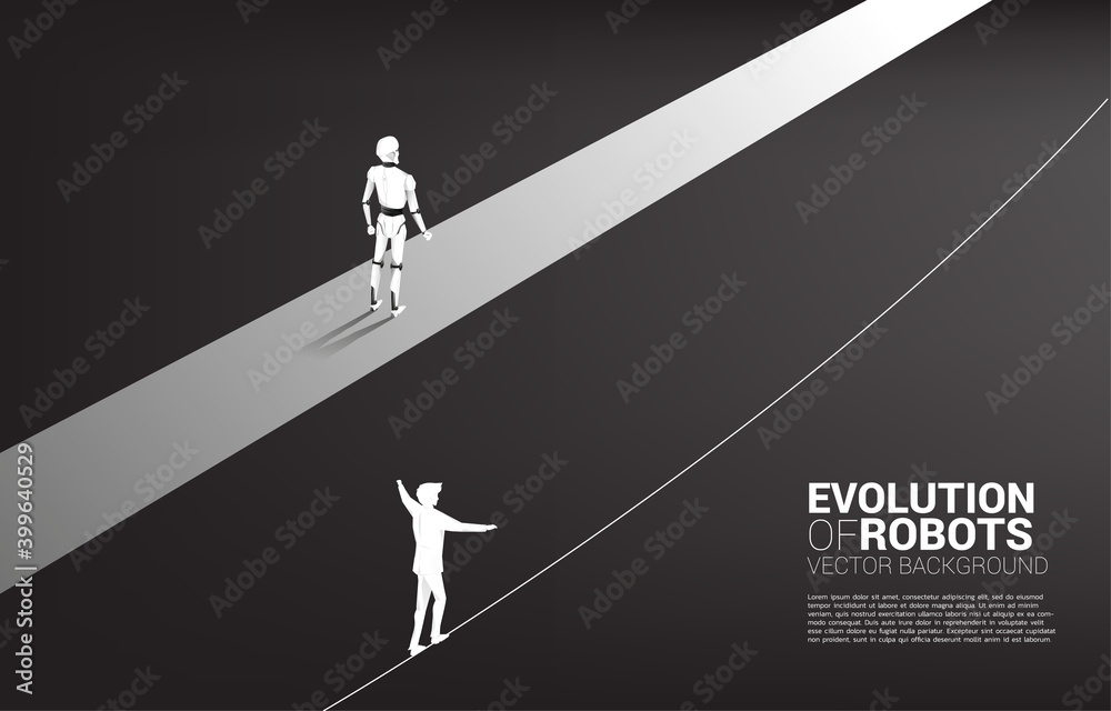 Non fair racing of human and robot. Business concept for machine learning and a.i artificial intelligence.human vs. robot. Non fair racing of human and robot. Business concept for machine learning and a.i artificial intelligence.human vs. robot.