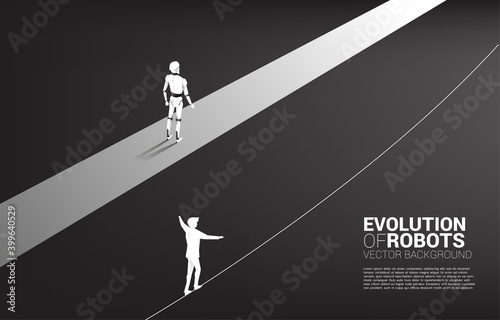 Non fair racing of human and robot. Business concept for machine learning and a.i artificial intelligence.human vs. robot.
