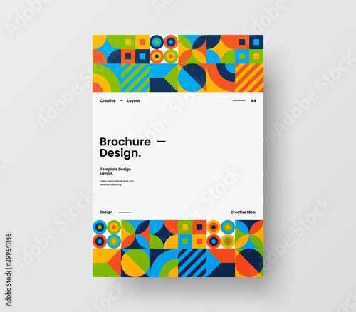 Abstract Bauhaus geometric pattern background vector brochure template. Minimalistic artwork design layout. Scandinavian style corporate identity Bauhaus pattern background report cover illustration.