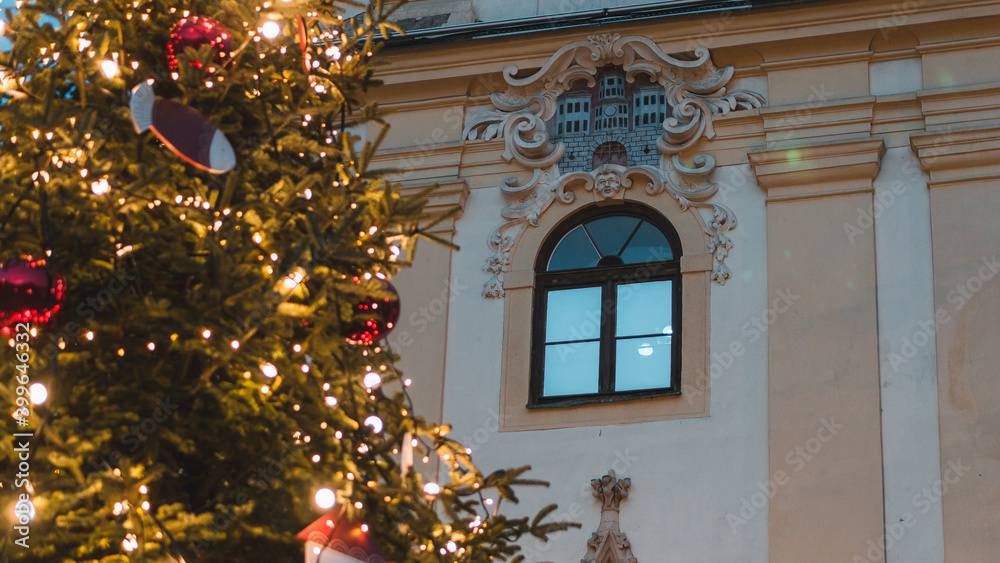 Christmas tree detail with window in Bratislava, Slovakia