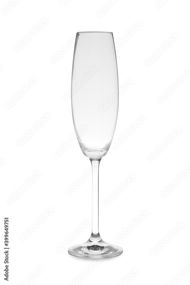 Empty clear champagne glass on white background Empty clear champagne glass on white background