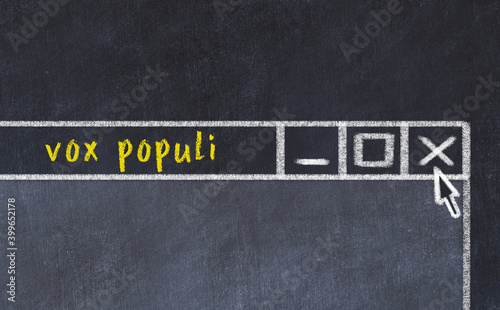 Concept of dealing with problem. Chalk drawing of closing browser window with caption vox populi
