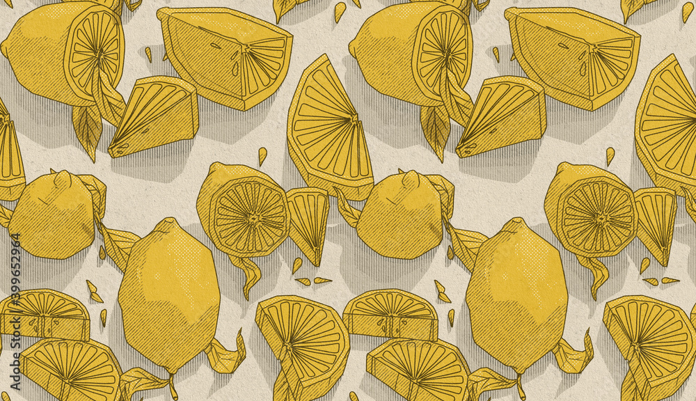 Naklejka premium Cytryny pattern tapeta owoce żółte