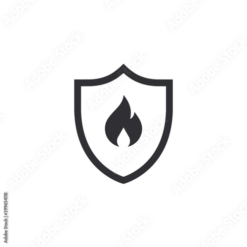 Fire protection. Vector fire shield. Shield icon. Security icon. Protection icon. Shield vector icon. Fire safety. Fire extinguishing system. Flame sign. Alert sign. Flammable. Combustion protection.