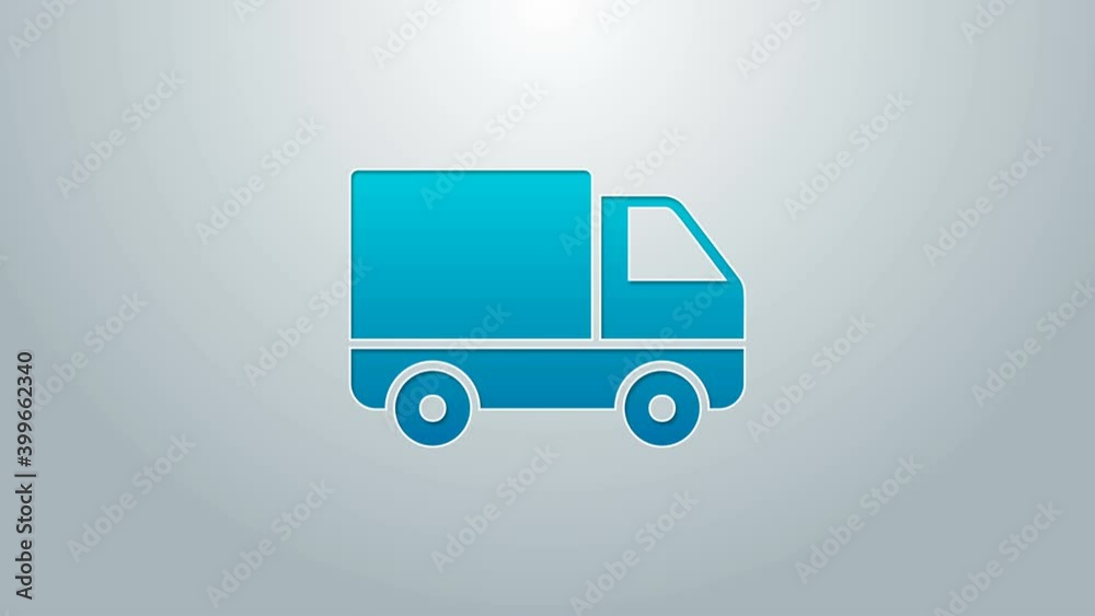 Blue line Delivery cargo truck vehicle icon isolated on grey background. 4K Video motion graphic animation Blue line Delivery cargo truck vehicle icon isolated on grey background. 4K Video motion graphic animation
