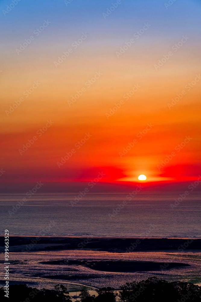Red Sunset over the Bay, Ocean