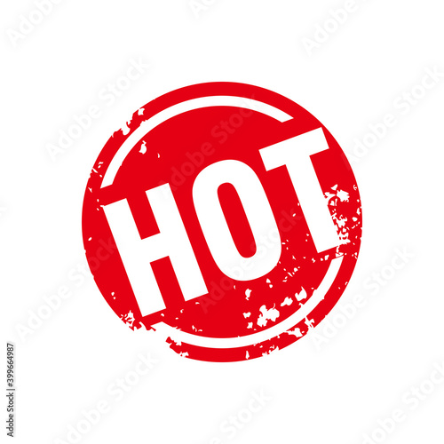 Abstract Red Grungy Hot Rubber Stamp Sign with Circle Shape Illustration Vector, Hot Text Seal, Mark, Label Design Template