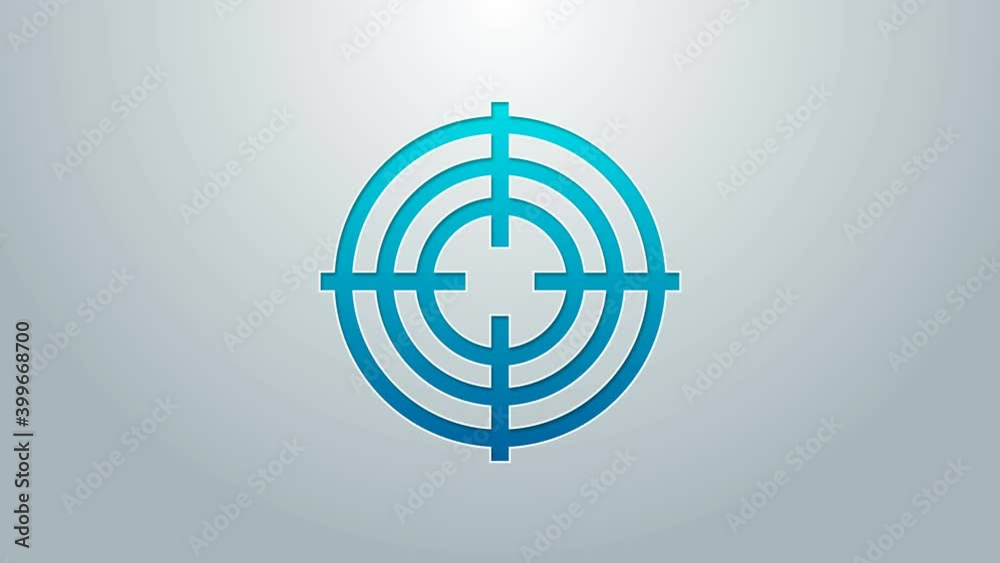 Blue line Target sport for shooting competition icon isolated on grey background. Clean target with numbers for shooting range or shooting. 4K Video motion graphic animation