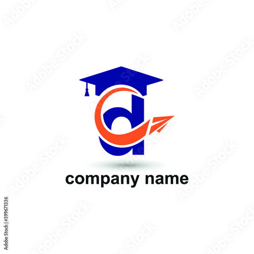 Free Download Initial letter d with toga hat graduation gown and paper plane flying around for education academy logo concept - GFXLoad