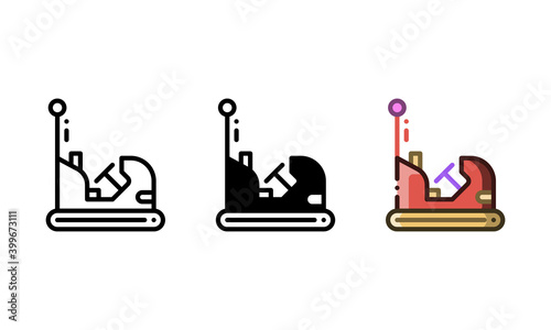 Bumper car icon. With outline, glyph, and filled outline styles