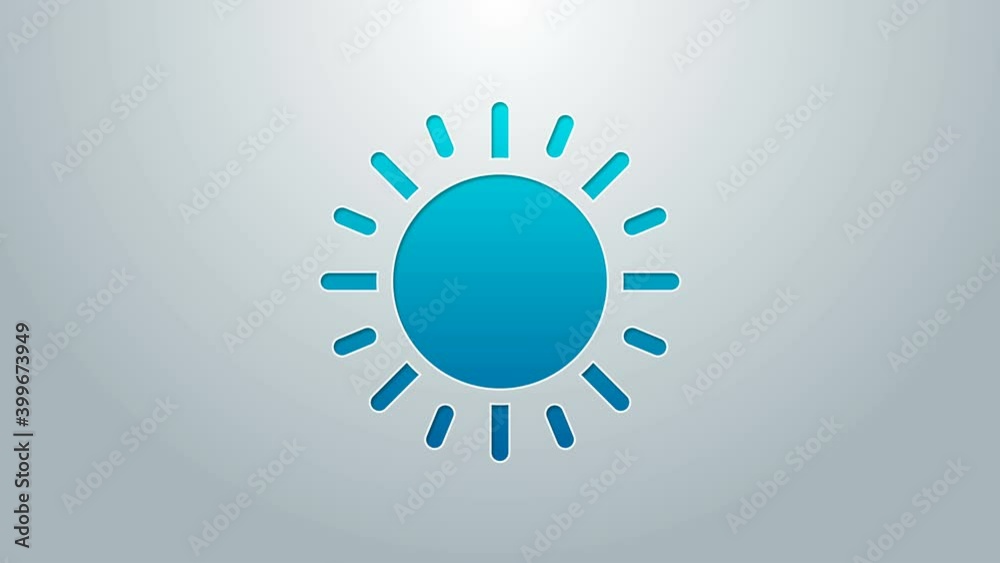 Blue line Sun icon isolated on grey background. 4K Video motion graphic animation Blue line Sun icon isolated on grey background. 4K Video motion graphic animation