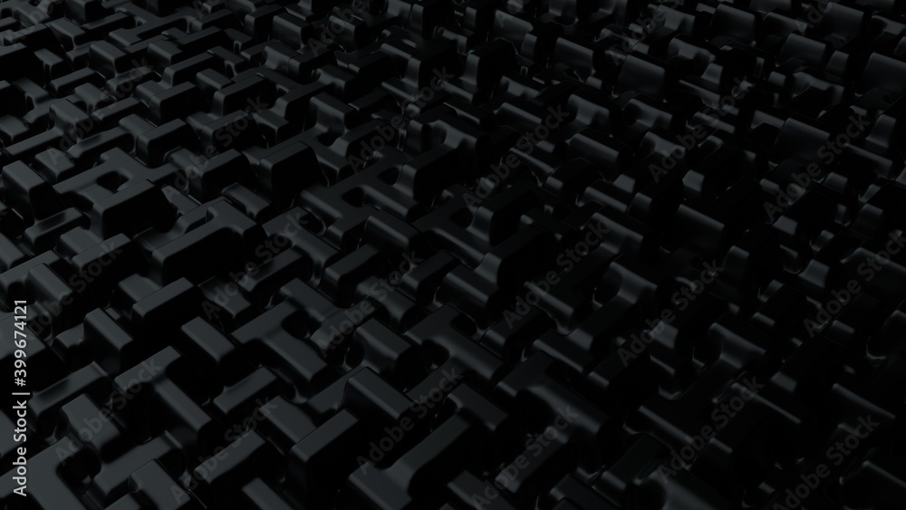 Abstract background with black cubes. Block-shaped installation. Geometric bricks shapes with rounded edges. Modern background template for documents, reports and presentations. 3d rendering Abstract background with black cubes. Block-shaped installation. Geometric bricks shapes with rounded edges. Modern background template for documents, reports and presentations. 3d rendering