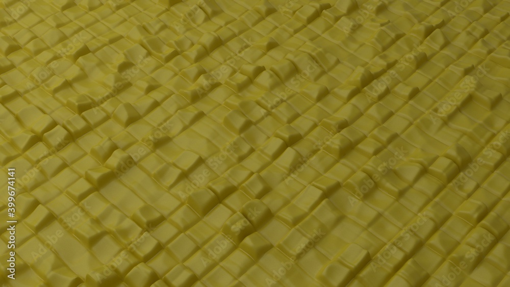Abstract background with yellow grid smooth squares. Cell structure surface. Minimal beveled squares grid pattern. Modern background template for documents, reports and presentations. 3d rendering Abstract background with yellow grid smooth squares. Cell structure surface. Minimal beveled squares grid pattern. Modern background template for documents, reports and presentations. 3d rendering