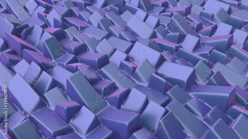Abstract background with purple cubes, geometric low-poly installation. Geometric bricks shapes with rounded edges. Modern background template for documents, reports and presentations. 3d rendering